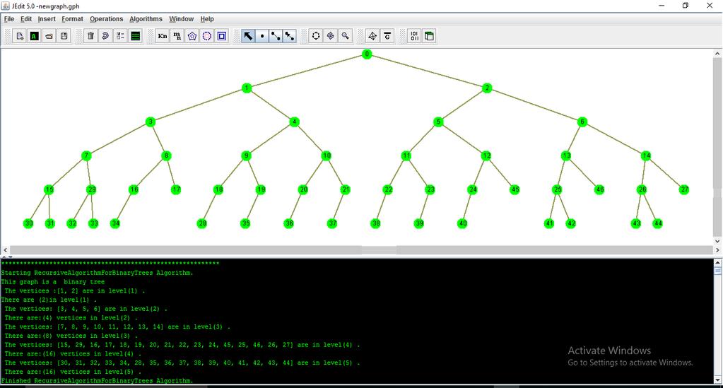 Figure 12: The output of recursive algorithm for binary tree in JEdit. The input is shown in Figure 11.