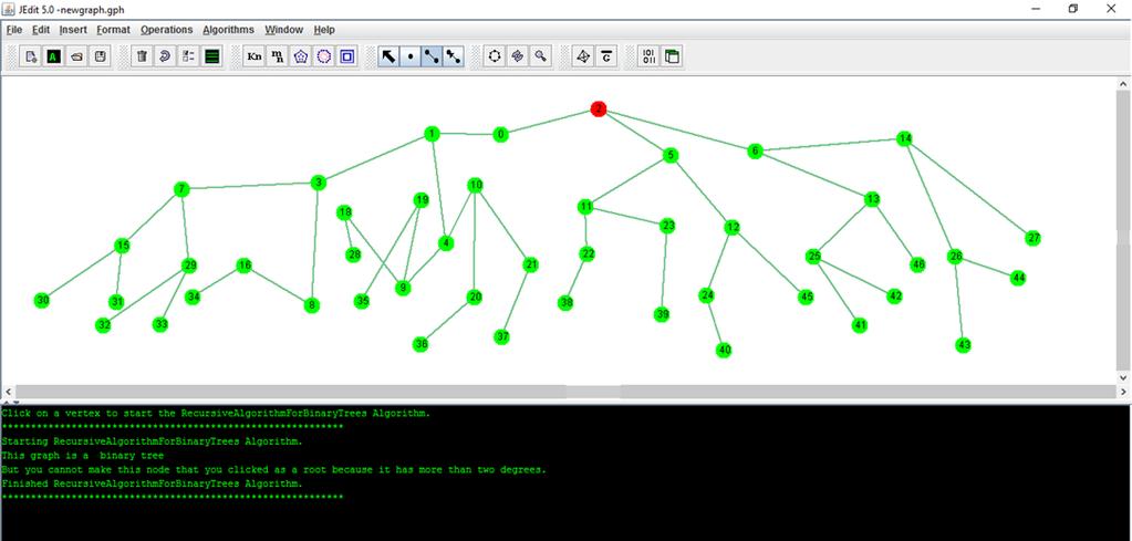 Figure 15: The output of recursive algorithm for binary trees with an error message 3. The output from the JEdit is shown below: Starting RecursiveAlgorithmForBinaryTrees.