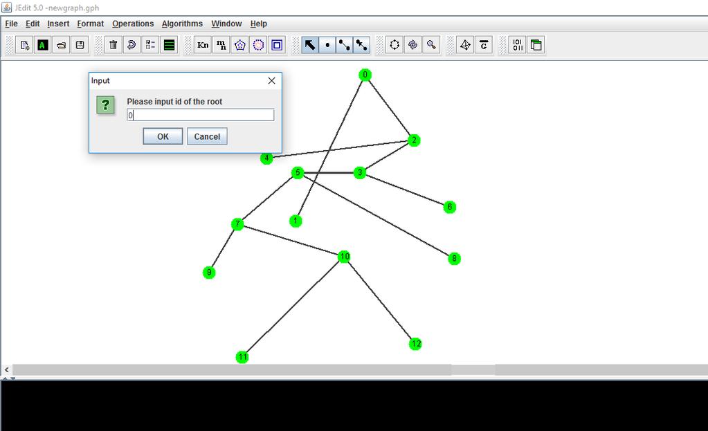 Figure 30: Other output of BT-Ordered-Draw with fixed spine algorithm in JEdit. In this algorithm, we have two input texts. The first one asks the user to input the root of the tree.
