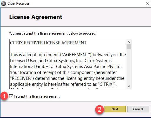 8. On the Agreement Window, check the I accept the License agreement