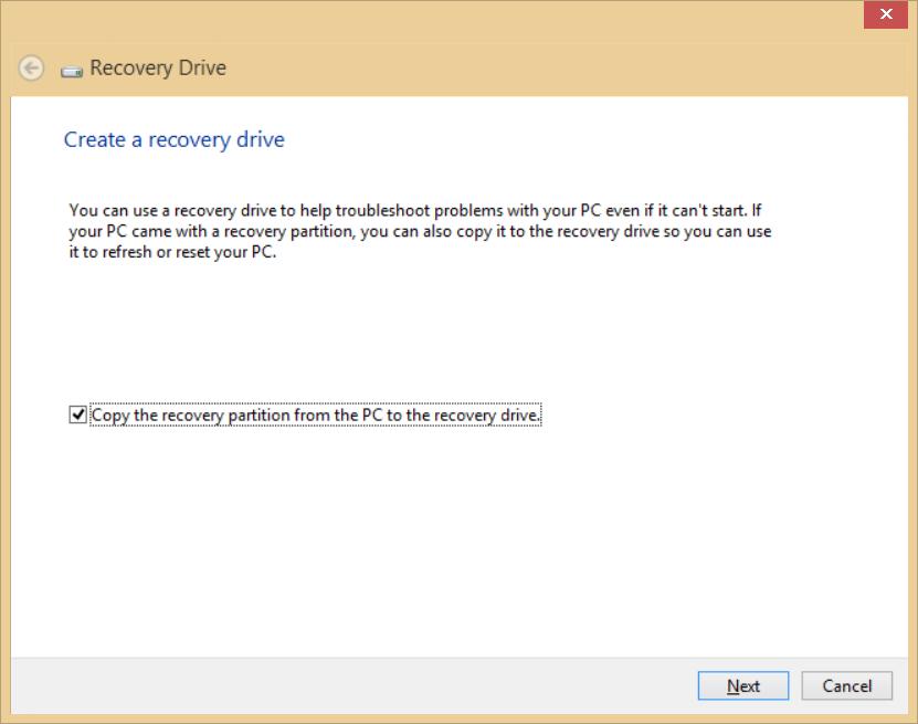 20 - Recovery 1. From Start, type 'Recovery' and then click Acer Recovery Management in the list of apps. 2. Click Create Factory Default Backup. The Recovery Drive window opens.