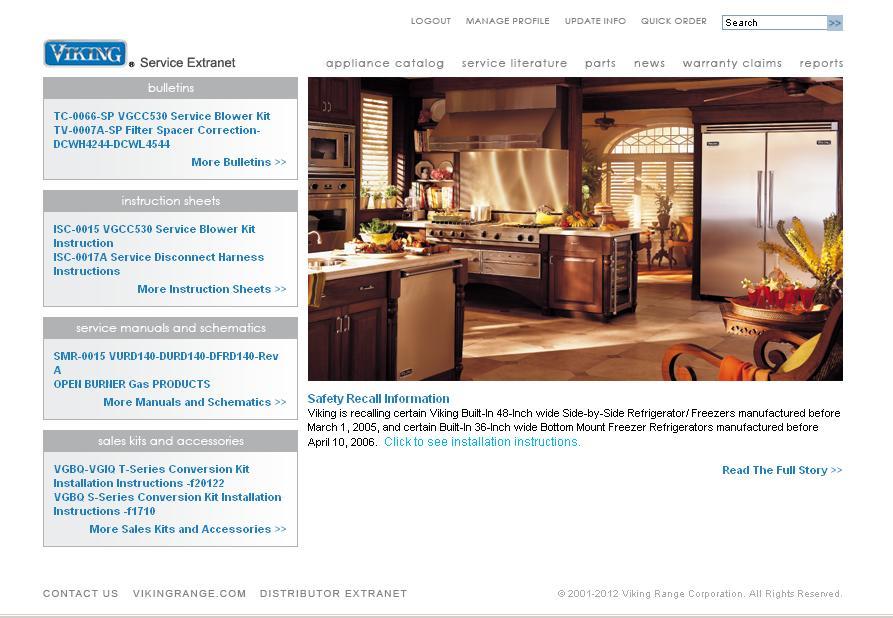 Home page overview: After logging in, you will then see the Homepage for the Service Extranet.