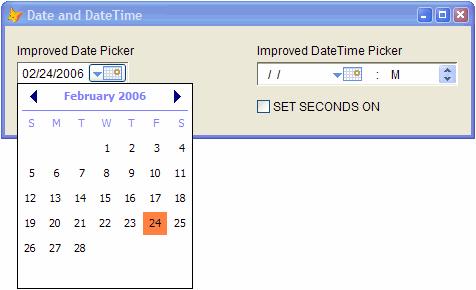 In addition to the calendar control, Craig has provided Date and DateTime picker controls that, like the Microsoft control, provide a text box with a drop-down calendar, but are much more visually