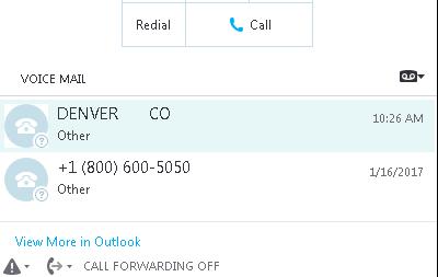 Skype PSTN Calling Voicemail (continued) Using the Skype Client for Voicemail Management In addition to, or instead of, using Outlook, you may utilize the Skype client for retrieving voicemail