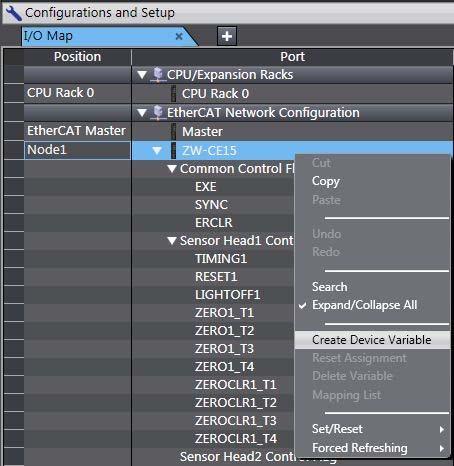 7. Connection Procedure 4 Right-click Node1 and select Create Device Variable. 5 The variable names and variable types are automatically set.