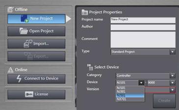 The Project Properties Dialog Box is displayed in Sysmac Studio. Select Controller from the pull-down list of Category in the Select Device Area.