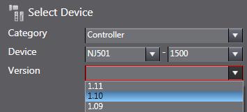 as the project name. 3 Select the device to use from the pull-down list of Device. *NJ501-1500 is selected as an example of device in this document.
