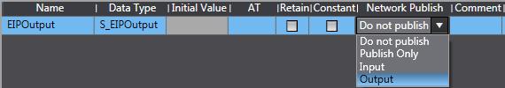 Click on a space in the Name Column to enter a new variable. Enter EIPOutput in the Name Column.