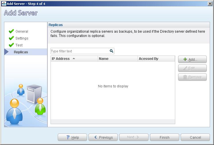 Replicas Specify organizational replica servers to be used as backups if the User Directory
