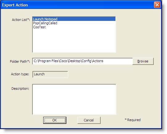 Cisco Desktop Administrator User Guide 2. Click Export. The Export Action dialog box appears (Figure 45). Figure 45. Export Actions dialog box 3.