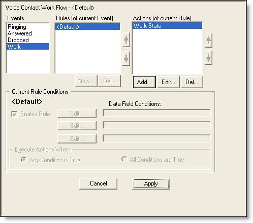Cisco Desktop Administrator User Guide Figure 68. Figure 68. Agent Notification action on the Work event 4. Click Apply. The change goes into effect when the agent restarts Agent Desktop.