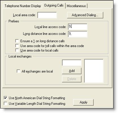 Dial Strings Table 2. Telephone Number Display tab fields Continued Tab Section Internal number format Description Specify the internal phone numbers format.