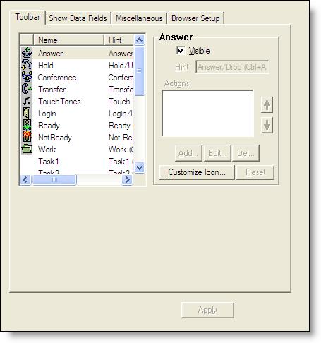 User Interface User Interface The User Interface window enables you to configure the appearance and behavior of Agent Desktop (when accessed under the CAD Agent node) and CAD-BE (when accessed under