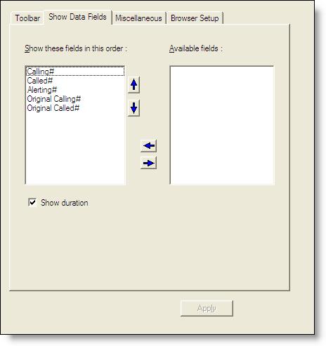 User Interface Show Data Fields The Show Data Fields tab (Figure 29) configures the data fields that appear in the contact appearance pane in Agent Desktop and CAD-BE, and enables you to rename data