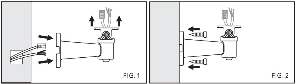Installation 1. Take out the bracket from the box. Put the power cable and network cable through the bracket and then fix it to the wall (FIG.1 & FIG.2). 2.