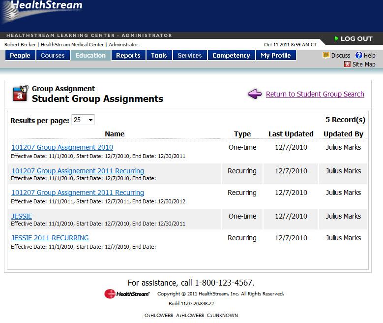 Student Groups Viewing Student Group Assignments If assignments have been made to the student group, assignments can be viewed from the student group search. To view assignments 1.