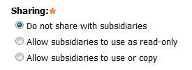 In the Sharing section, select how you would like to share this resource: Click Do not share with subsidiaries if the resource is being added at the enterprise level and you do not want to share this