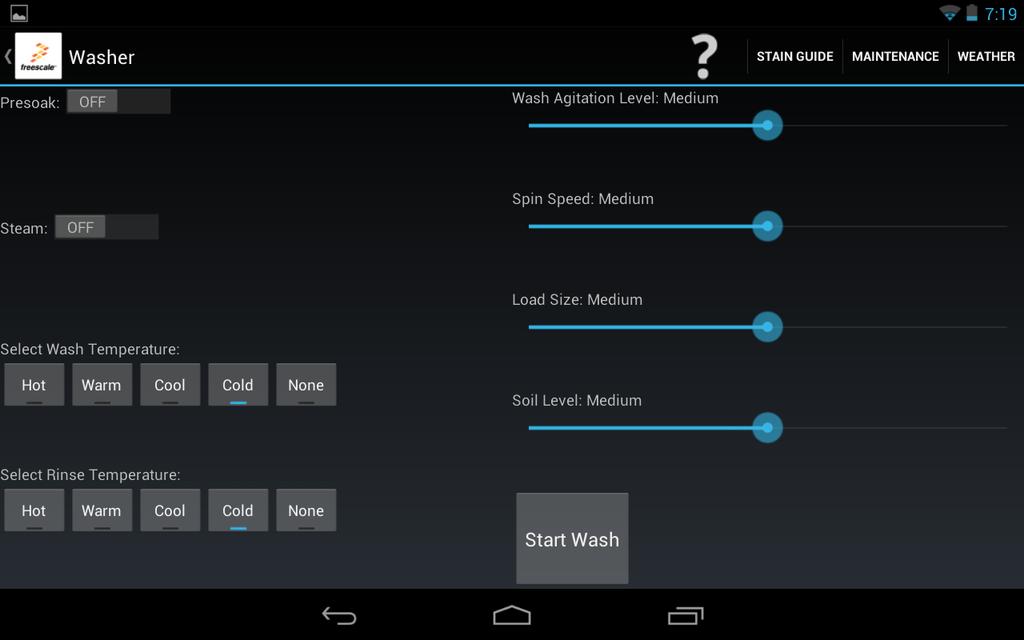 Users can customize the wash cycle by making selections from this screen.