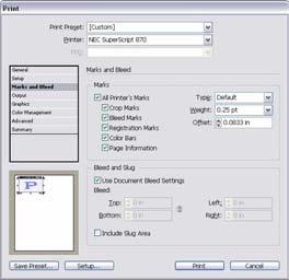 Project 3 guide Adobe InDesign CS3 6. In the left pane, choose Marks And Bleed to display the Marks And Bleed area of the Print dialog box (Figure 3). 7.