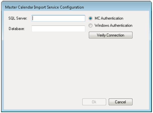 CHAPTER 11: Install or Upgrade the EMS Master Calendar Import Service 3. Within the Microsoft Windows Start menu, locate EMS Master Calendar Import Service > Import Service Configuration Settings.