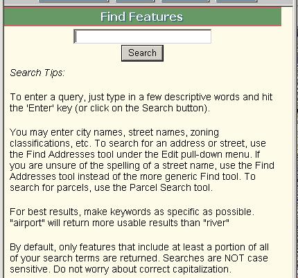Find Features Searches for points of interest and other named map