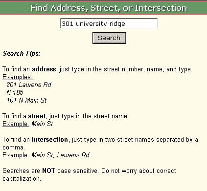 Find Addresses Streets, addresses, and street intersections can be located and displayed in the Map View using the Find Addresses tool.