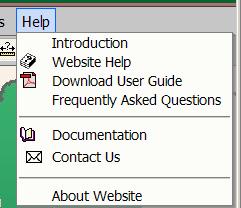 Help Menu Help Drop Down Menu Options: Introduction Website Help Download User Guide