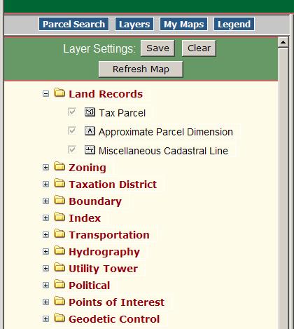 Layers The Layers tab is used to turn map layers on or off in the Map View. Similar layers are grouped together in categories and stored under folders named for each category.