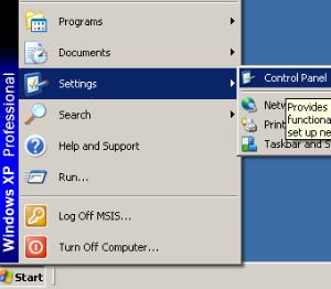 Access the Control Panel: For XP: Click on the Start button, then select Settings, and