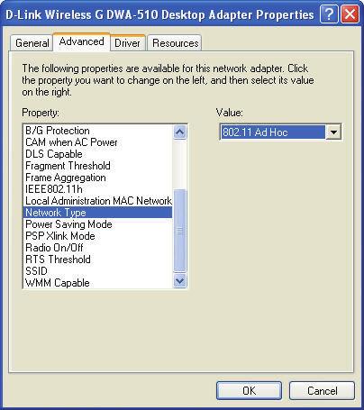 Section 4 - Wireless Security 3.Select tab Advanced. Then select the item of property Network Type and set value to be 802.