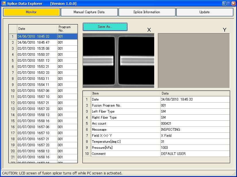 Function Manual Capture Data- 4. Function -Manual Capture Data- This function can refer to the Manual Capture Data stored in the fusion splicer. It is displayed with Image Data in the fusion splicer.