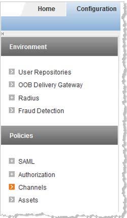 3. Select the Configuration tab, and then in the pane to the left under Policies, click Channels.