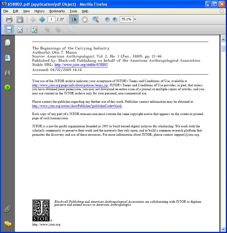 Item Navigation: Print or Download PDF PDF: JSTOR cover page with