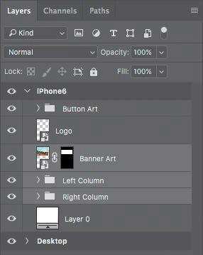 9 In the Layers panel, select the Banner Art, Left Column, and Right Column layers.