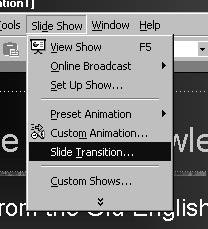 10 The button next to the Transition effects menu brings up a dialogue box which gives additional options relating to slide transitions.