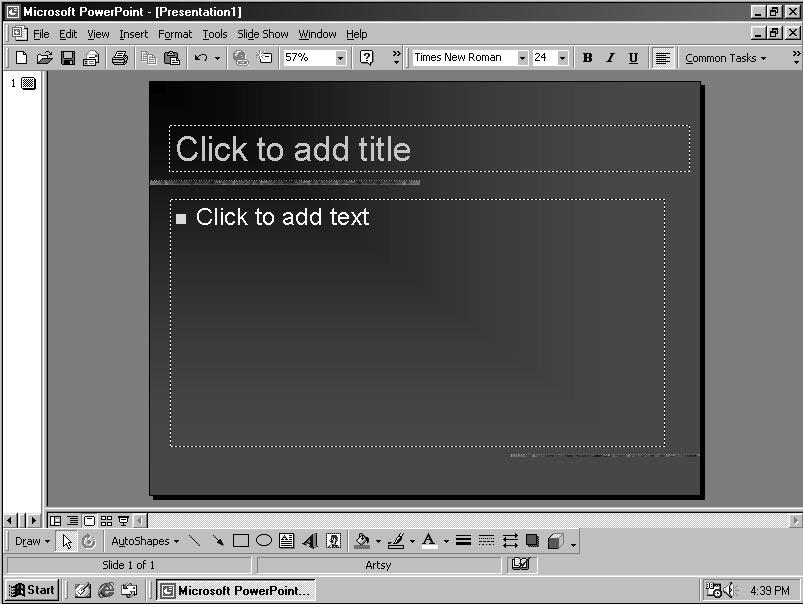 4 To maximize the screen for editing individual slides, you can switch to the Slide view by clicking on the center icon in the Views menu at the bottom left of the