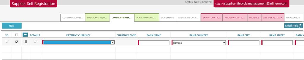 Supplier Registration Company Bank Accounts 1 3 2 You can enter more than one bank accounts for more than one currency.