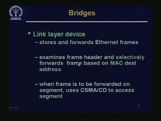 (Refer Slide Time: 17.21) Let us see the salient points of a bridge. First of all, it is a link layer device.