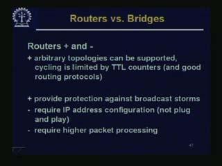 The advantages are: - bridge operation is simpler requiring less packet processing - bridge tables are self-learning - no configuration is necessary and - all traffic confined to spanning tree even