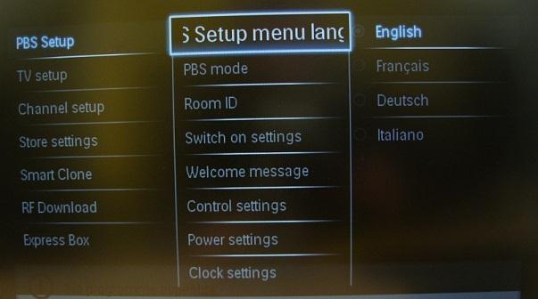 6. PBS Mode Select the Setup menu language to be English, French, German or Italian.