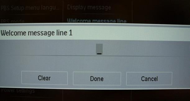 [On] To enable the welcome message. [Off] No welcome message Line 1: First line of the welcome message. Line 2: Second line of the welcome message.