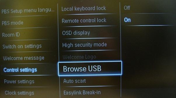 Enables / disables the USB Browse icon to be presented in the Guest Menu. [Off]: When set to Off, the TV will hide the USB icon in the Home menu.
