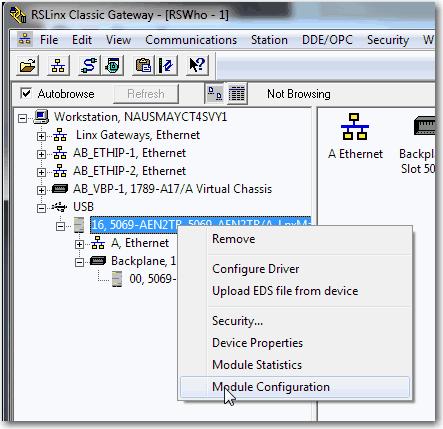 Chapter 3 Configure an EtherNet/IP Communication Module Configure the Adapter with RSLinx Classic Software through the USB Port WARNING: Do not use the USB port in hazardous locations.