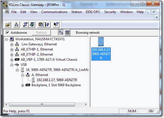 Configure an EtherNet/IP Communication Module Chapter 3 13. In RSLinx Classic software, click RSWho. 14. Open the USB branch on the menu tree. The adapter shows the IP address.