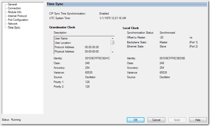Chapter 6 Module Diagnostics Time Sync Category The Time Sync displays information that is related to CIP Sync time synchronization.