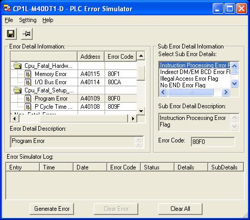 simulator 7. 6.2. Generate Error (CPU Fatal Error) Occur the [CPU Fatal Error] on the, and confirm the status for the CX-Programmer and CX- Designer (TEST MODE). Set as follow on the PLC Error.