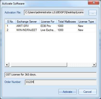 9. All the fields in Activate software window get populated as per license purchased. OST license information is displayed in the bottom field.