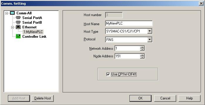 2-7 Using an NS-series HMI with a CP1W- EIP61 Unit When adding the CP1H or CP1L PLC as a Host in CX-Designer, specify the Host Type as Sysmac- CS1/CJ1/CP1, the Network Address as 1, and the Node