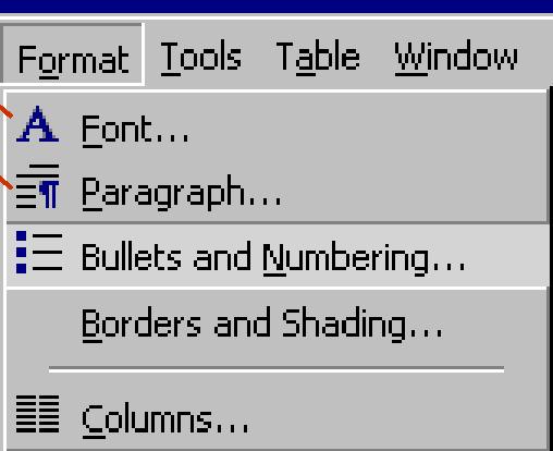 Format menu Font icon Paragraph icon Keyboard Input for Menu Navigation Besides using a pointing device, most menus support keyboard input Best for expert/frequent users (because they are better at