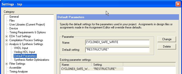 2. Under Analysis & Synthesis, select Default Parameters. 3. Enter the desired parameters.